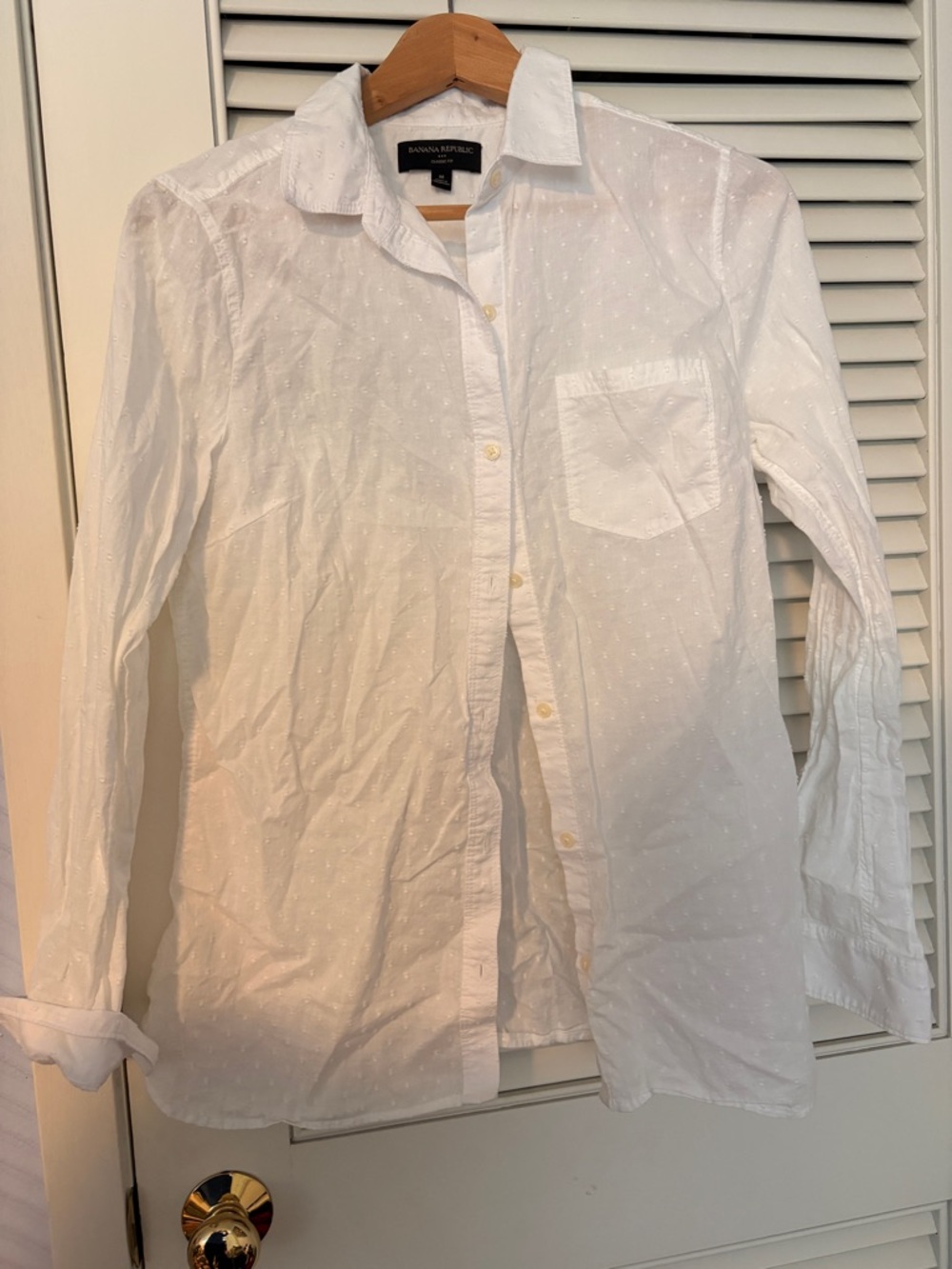 Banana Republic Women’s White Dot-Texture Cotton Button-Down Shirt